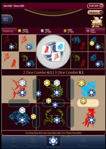 Fish Prawn Crab 주사위 게임은 고전적인 중국의 주사위 게임인 식보와 비슷합니다.